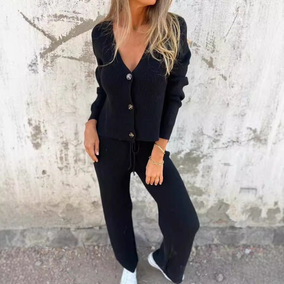 Conjunto de Cardigan de Punto para Estar en Casa