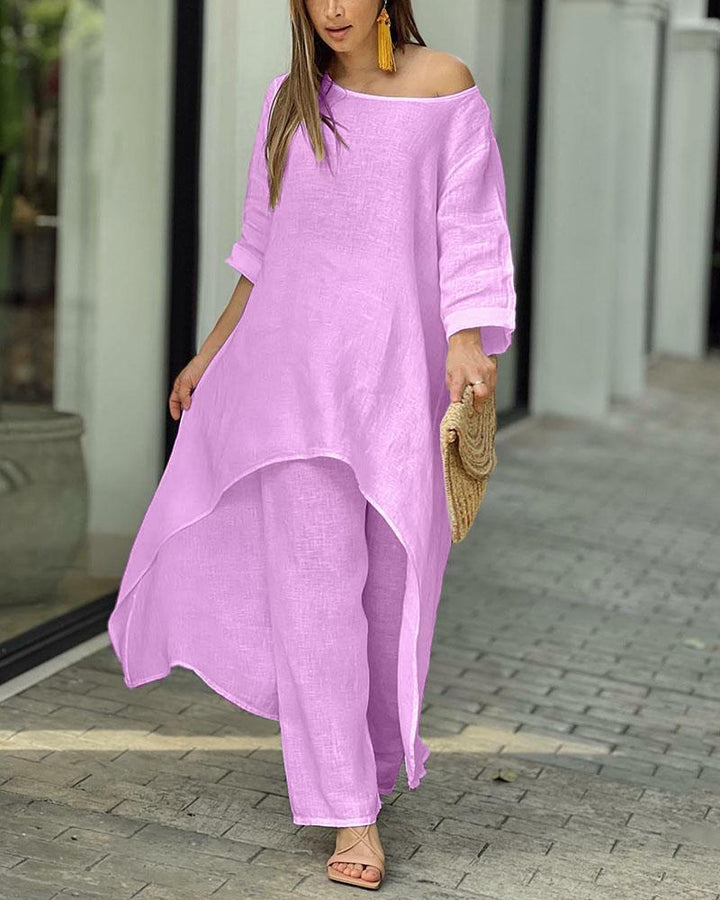 Longline Tunic and Wide-Leg Pants Set