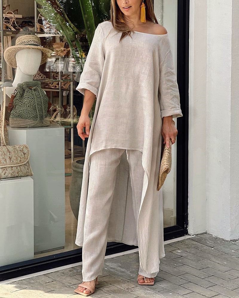 Longline Tunic and Wide-Leg Pants Set