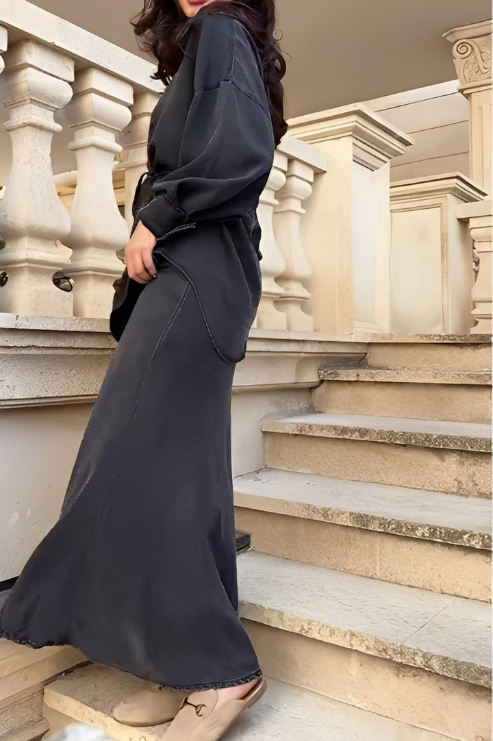 Tie-Drawstring Shirt and Skirt Set