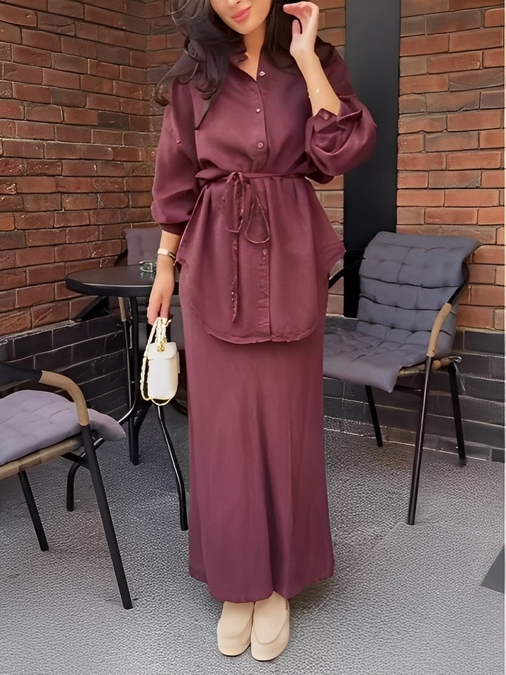 Tie-Drawstring Shirt and Skirt Set