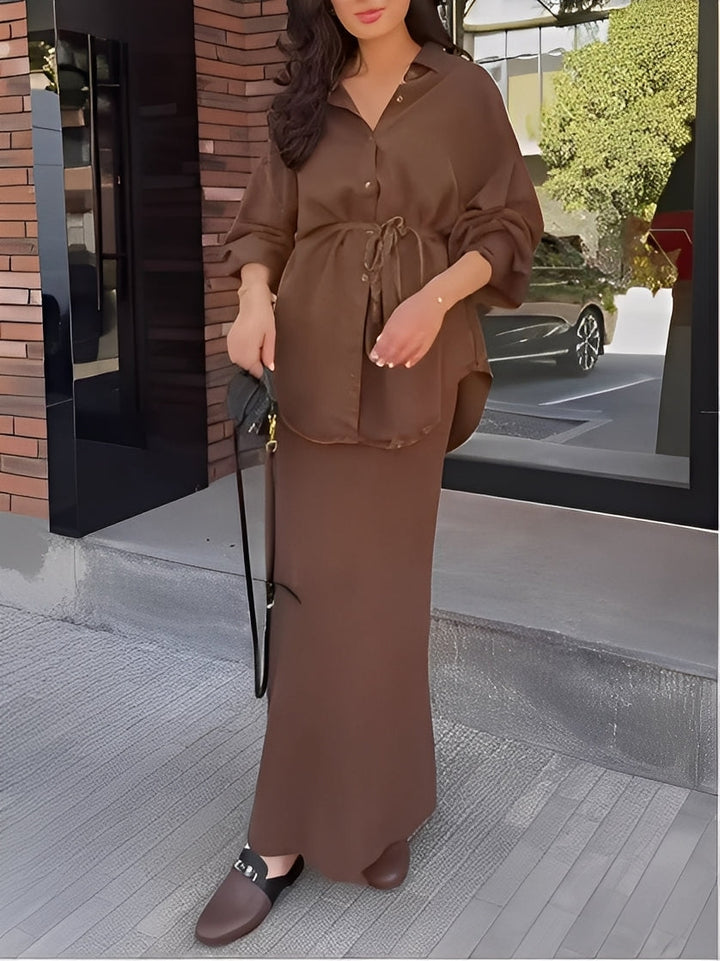 Tie-Drawstring Shirt and Skirt Set