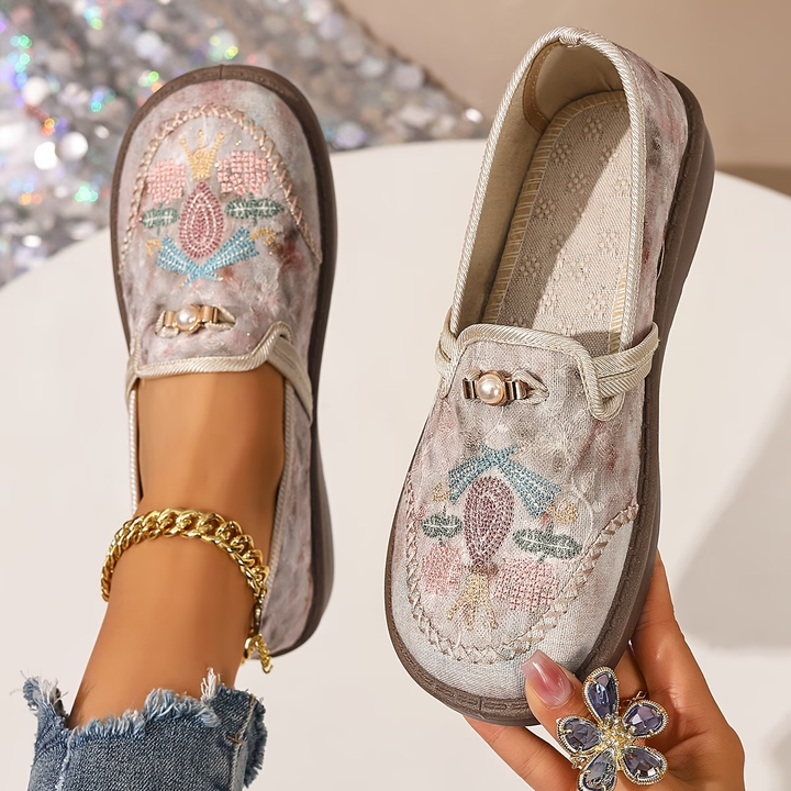 Embroidered Floral Comfort Loafers