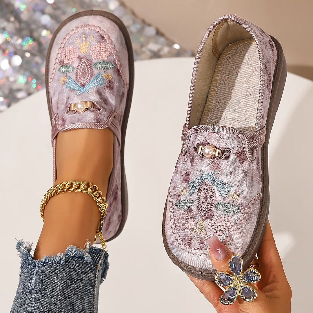 Embroidered Floral Comfort Loafers