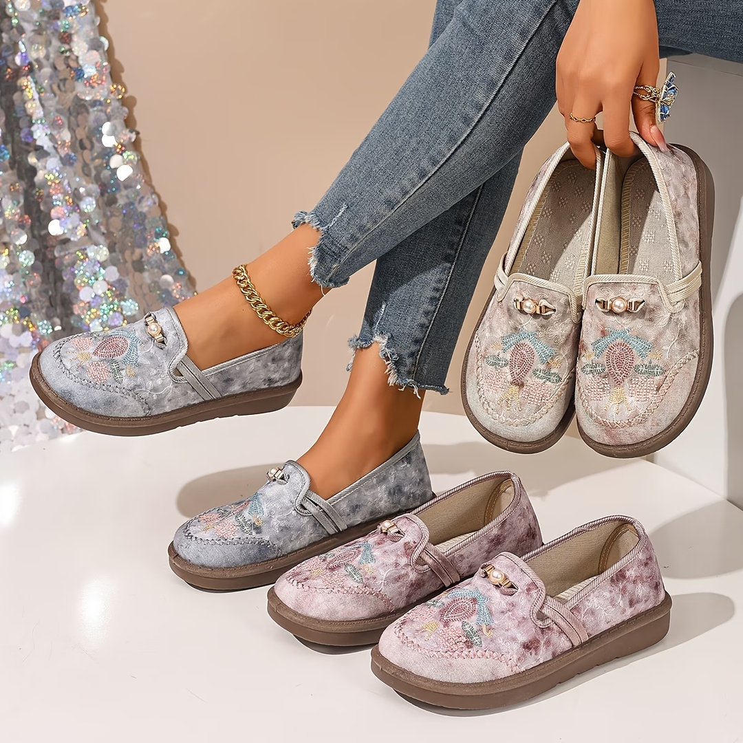 Embroidered Floral Comfort Loafers